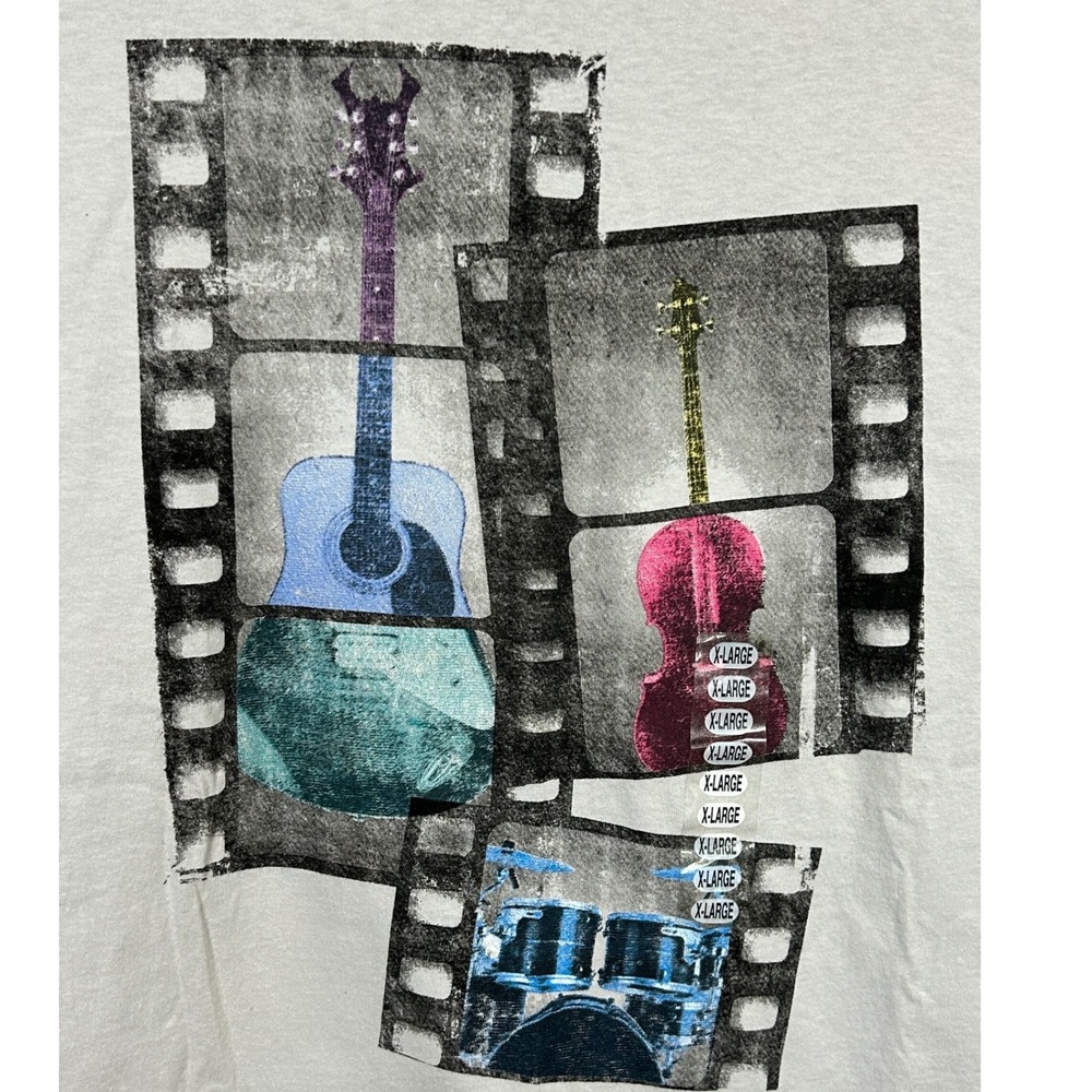 Mad Engine Mens XL Graphic‎ T Shirt Music Guitars Drums Film Strip Short Sleeve